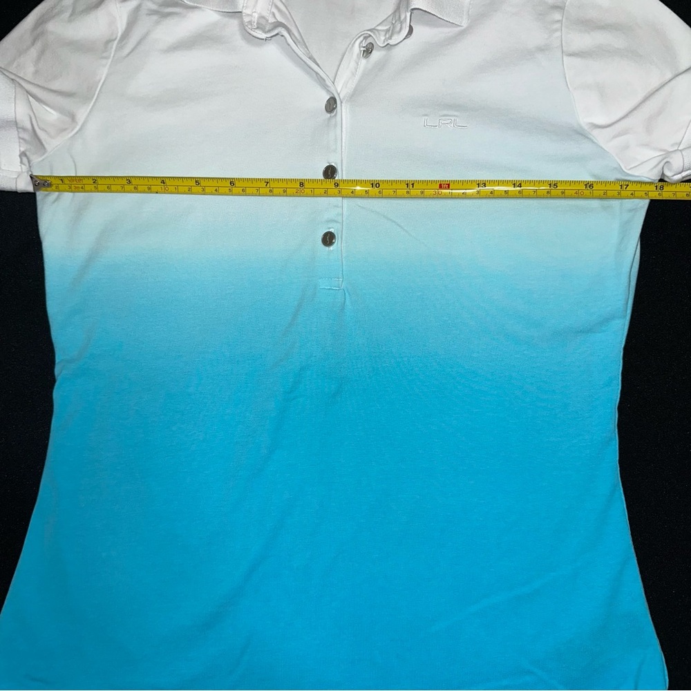 Lauren Ralph Lauren Polo style golf Shirt ladies S turquoise and white ombré - Picture 6 of 7